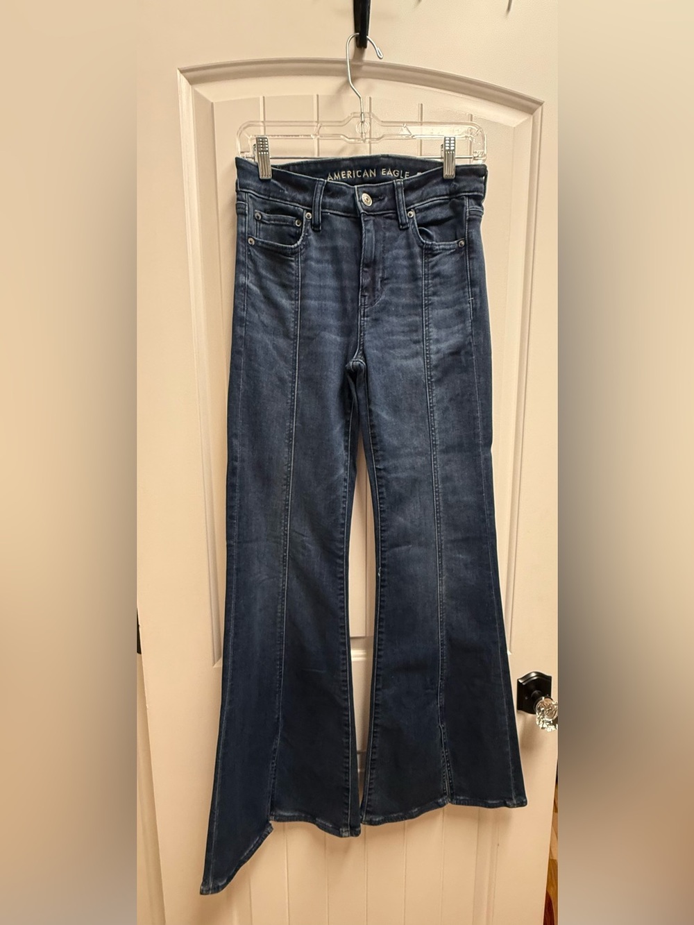 American Eagle Next Level Stretch Festival Flare Jeans Split Hem Blue Size 4